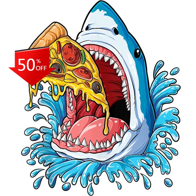 Food Snacks To Eat - Shark Eating Pizza Sticker Decal Snack