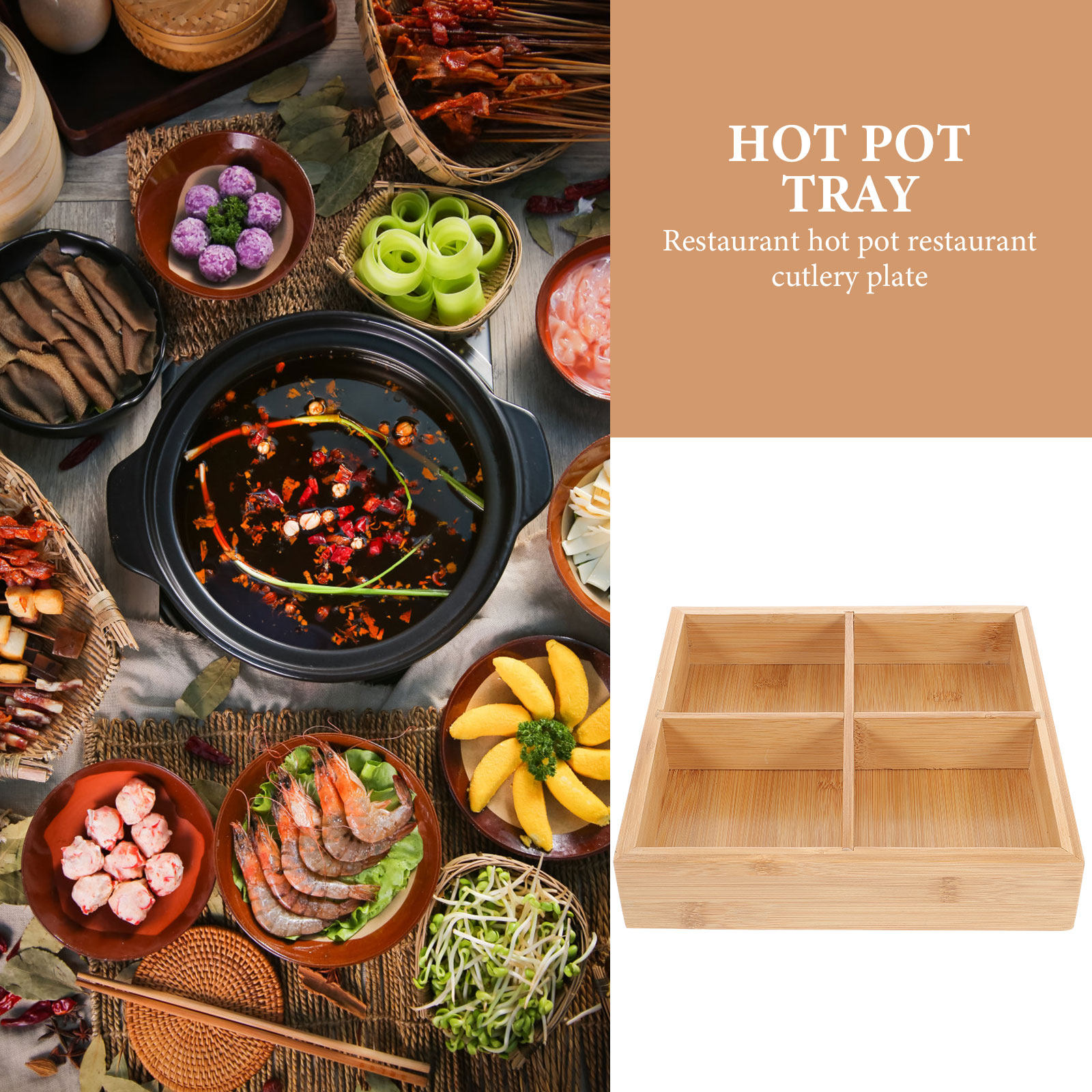 Bamboo Serving Tray with 6 Com - Food Snacks Party recension och pris